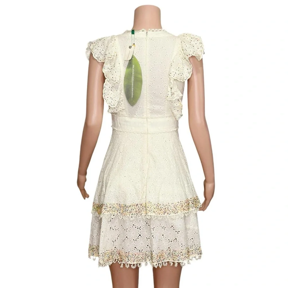 FARM RIO Eyelet Beaded Mini Dress, Off White, XS - Picture 13 of 15